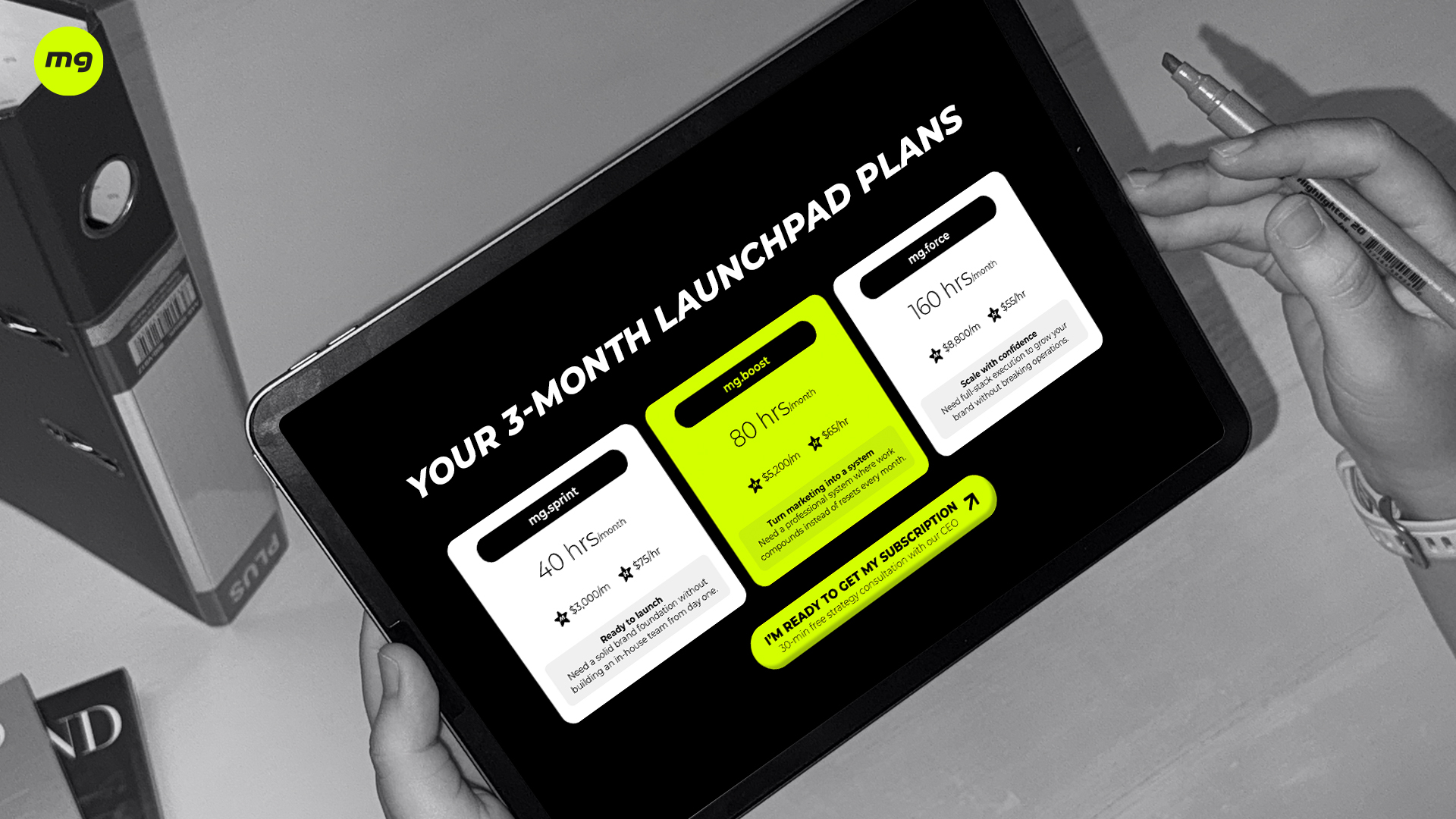 Subscription-based marketing services let you pay a fixed monthly fee for continuous access to marketing expertise