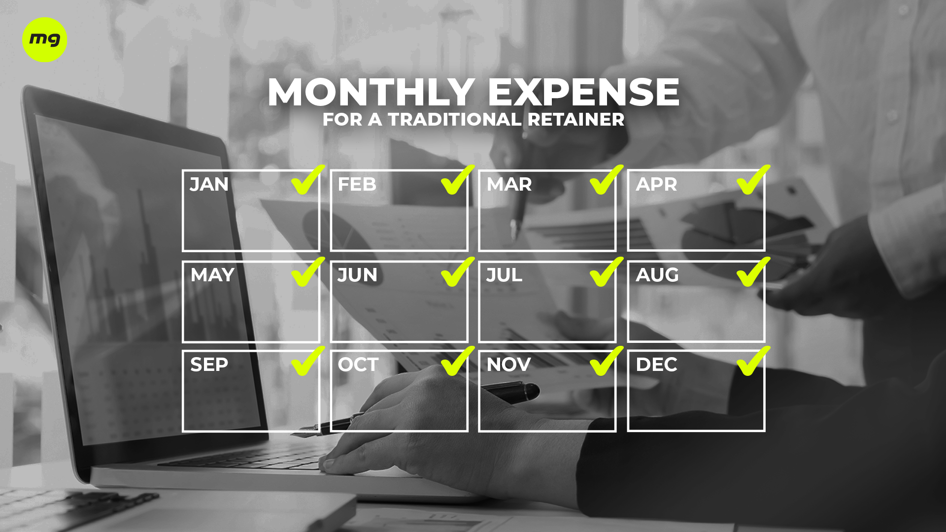 A traditional agency retainer means paying a fixed monthly fee to an agency for ongoing marketing services.