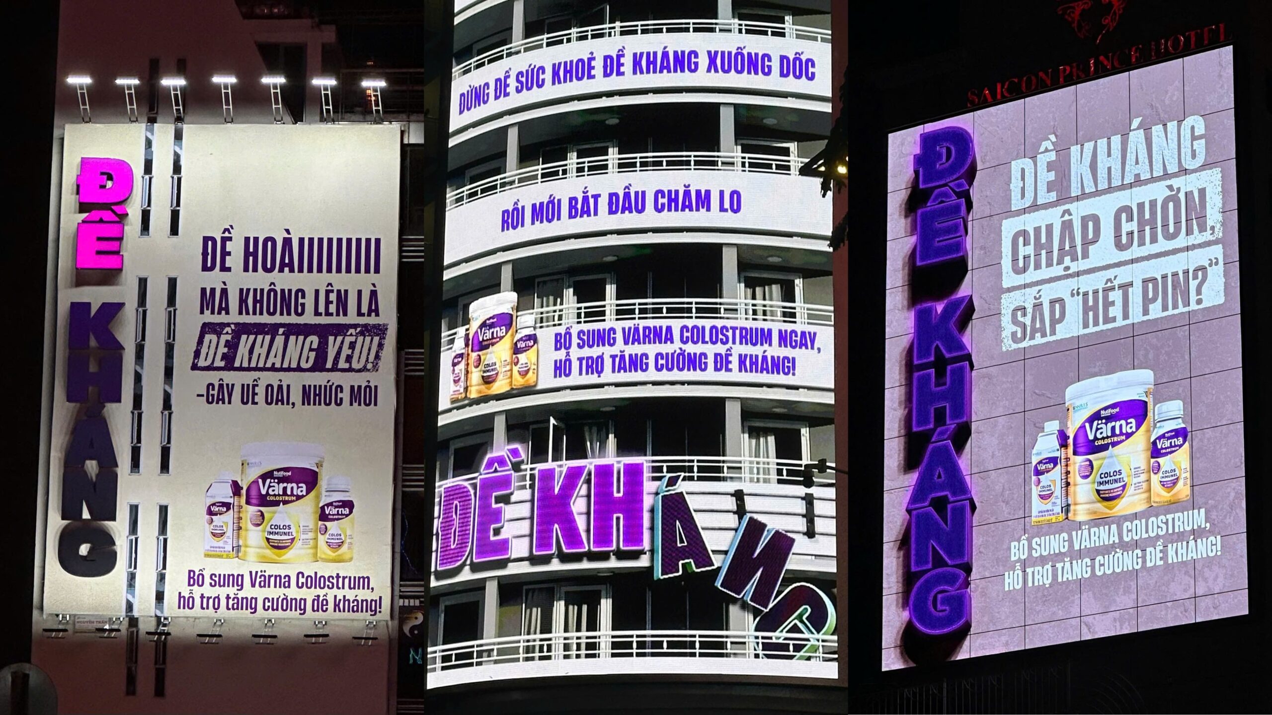 Billboard “errors” with “đề kháng” wordplay in advertising in Vietnam.