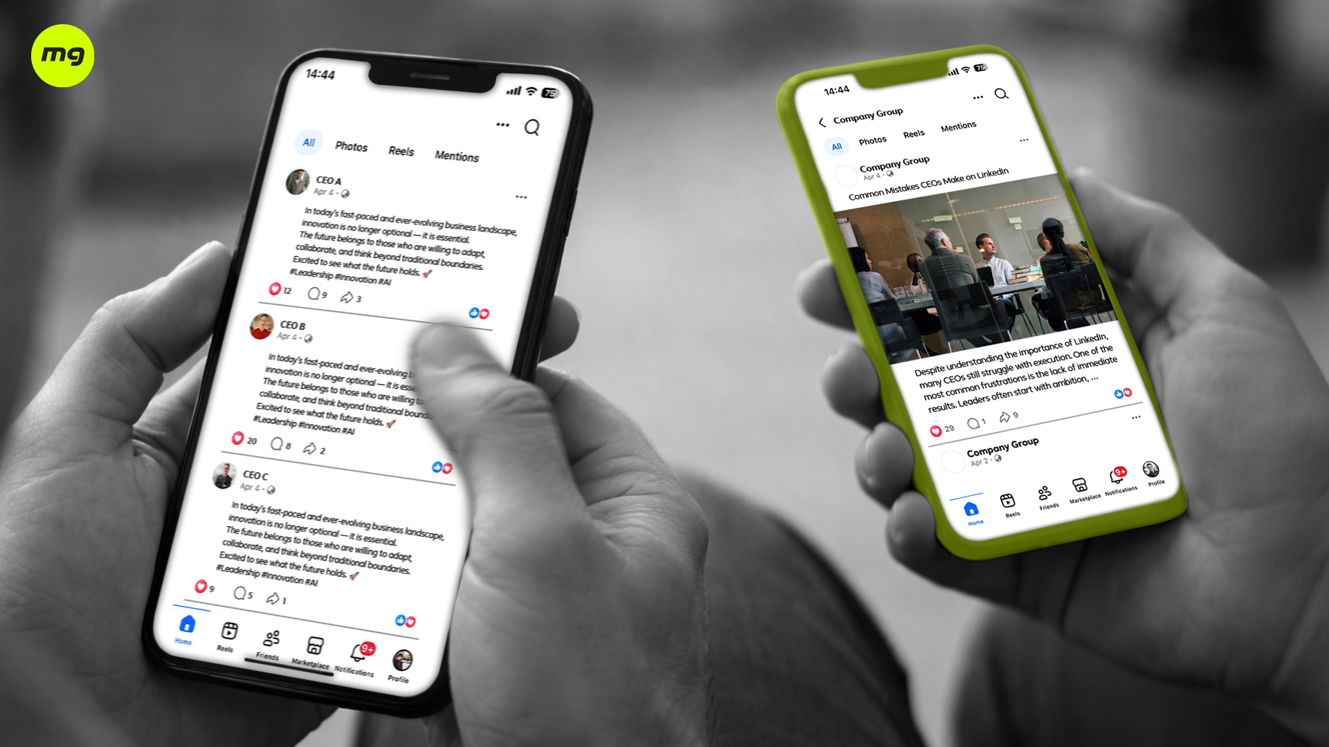 Comparison of three CEOs posting similar generic content versus real thought leadership meaning on LinkedIn