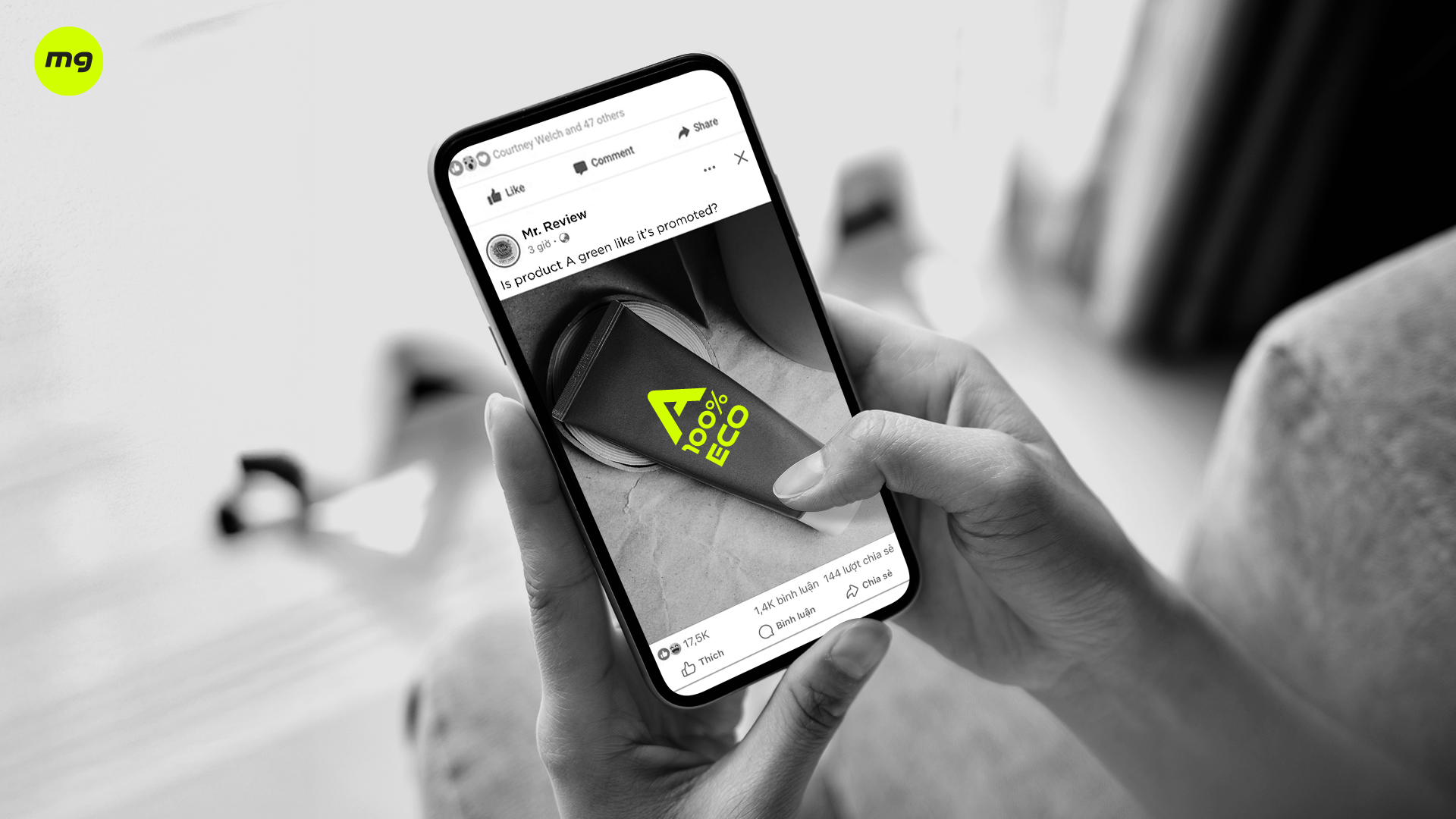 Consumer cross-checking sources before trusting green marketing messages