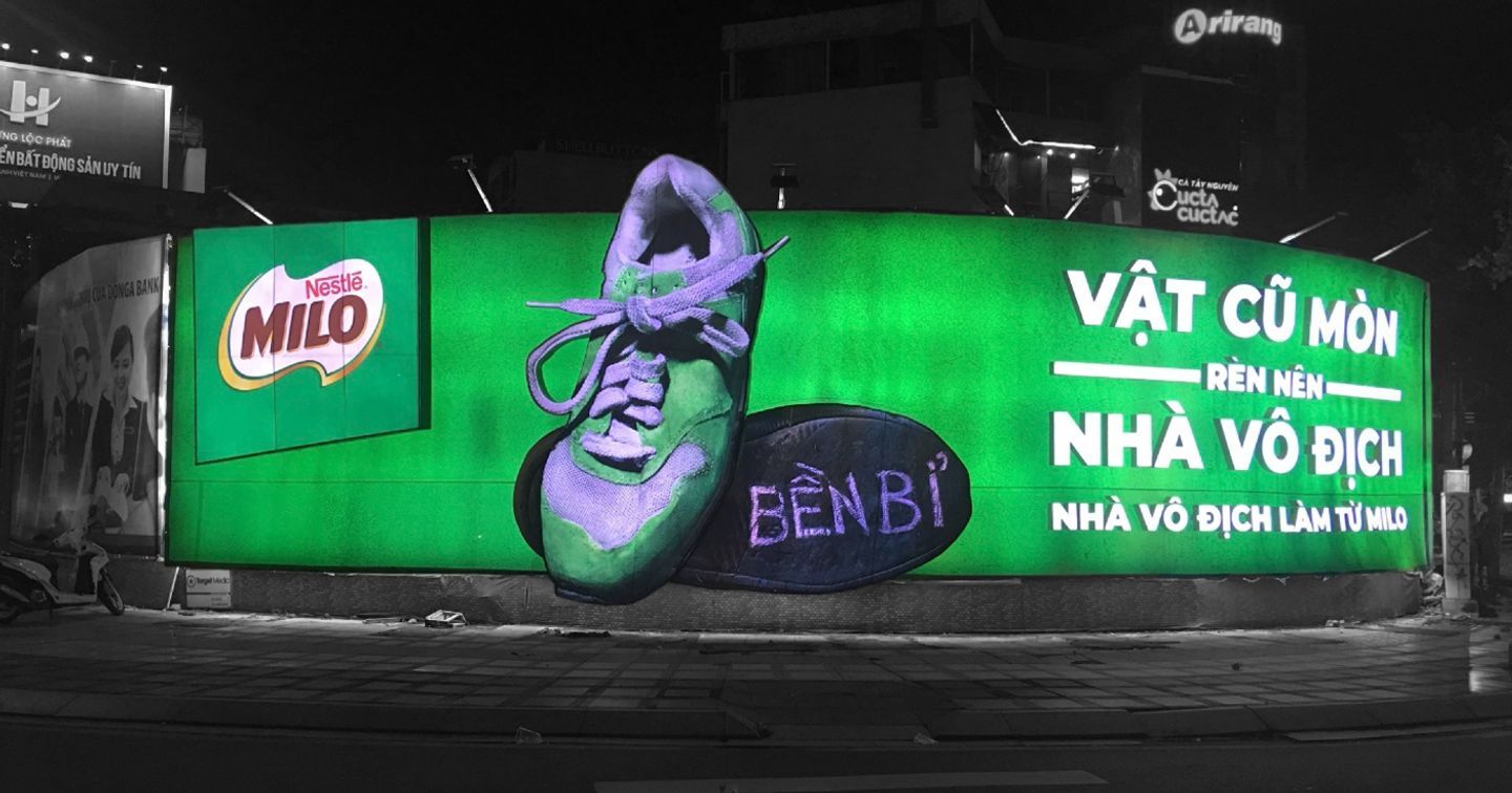 Milo OOH billboard Champions are made from Milo in a bold, frameless outdoor format.