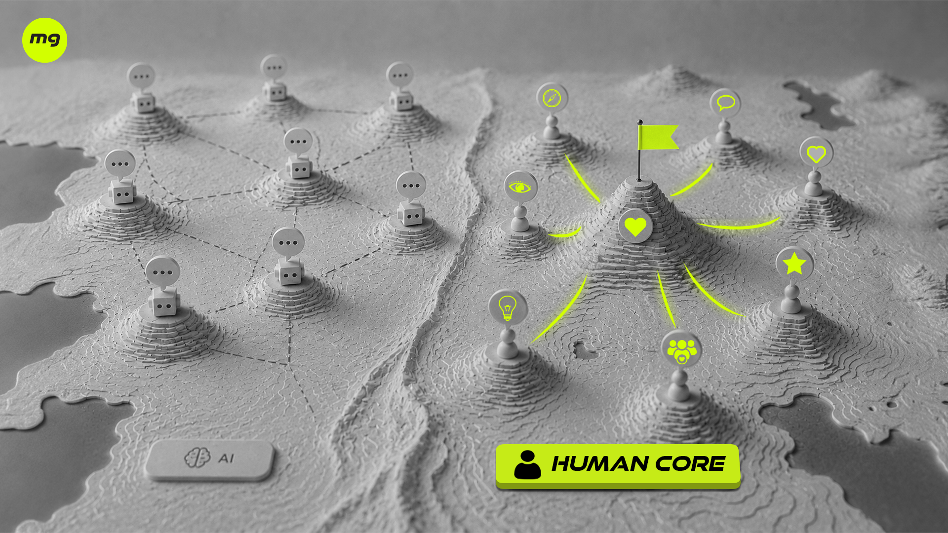 AI generates the content, but the human core of your branding for small business is still ours